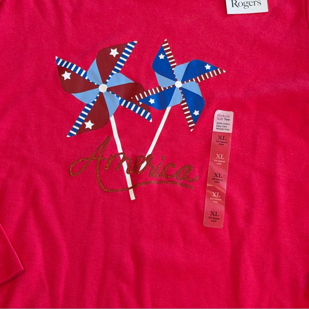Kim Rogers Red Long Sleeve Tee with Pinwheel Design - Picture 4 of 8